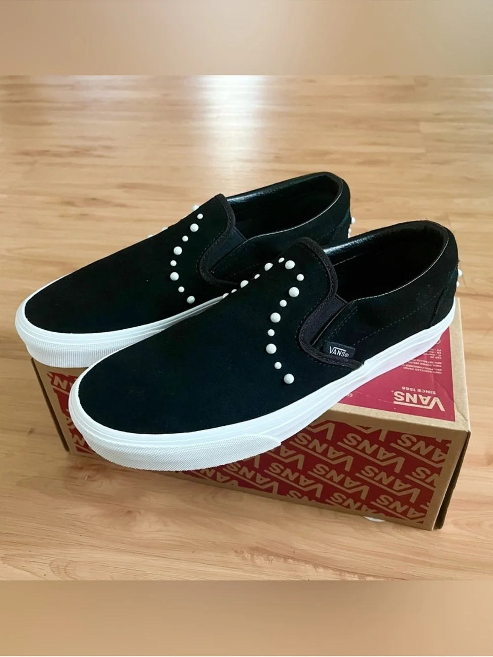 Vans Classic Slip-On Suede Pearl Black Shoes Women 9.0US